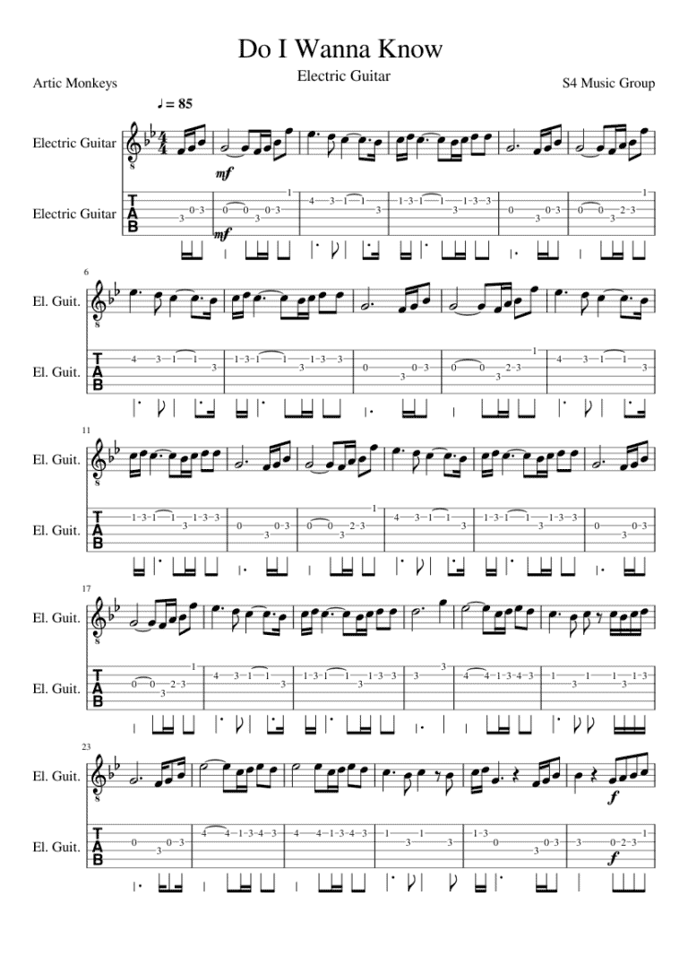 Do I Wanna Know Electric Guitar Sheet Music