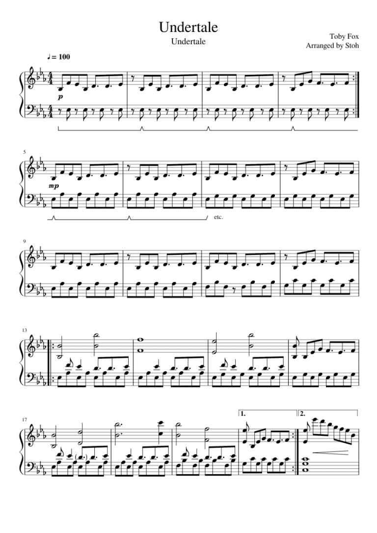 What are the Notes for the Piano in Undertale
