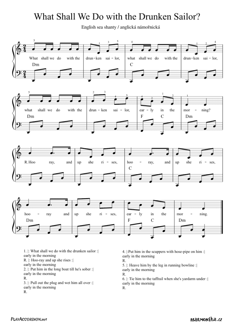What Shall We Do With the Drunken Sailor Piano