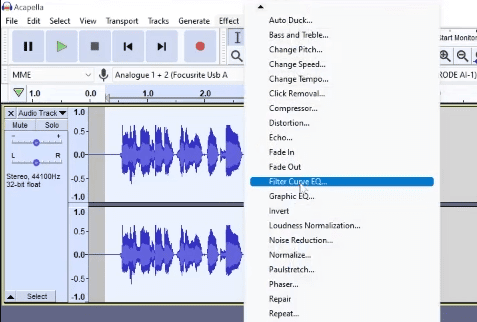 Where is Equalizer in Audacity